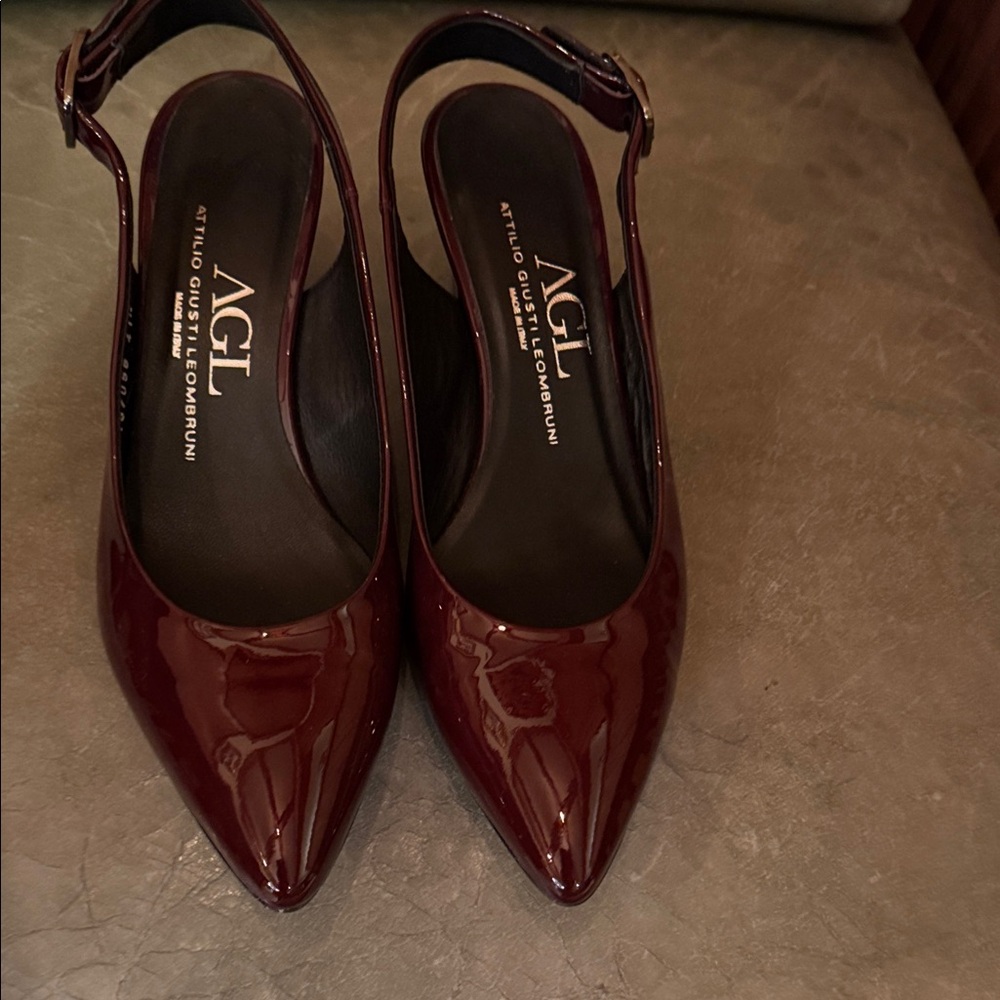 AGL Dark Red Patent Slingback Heels